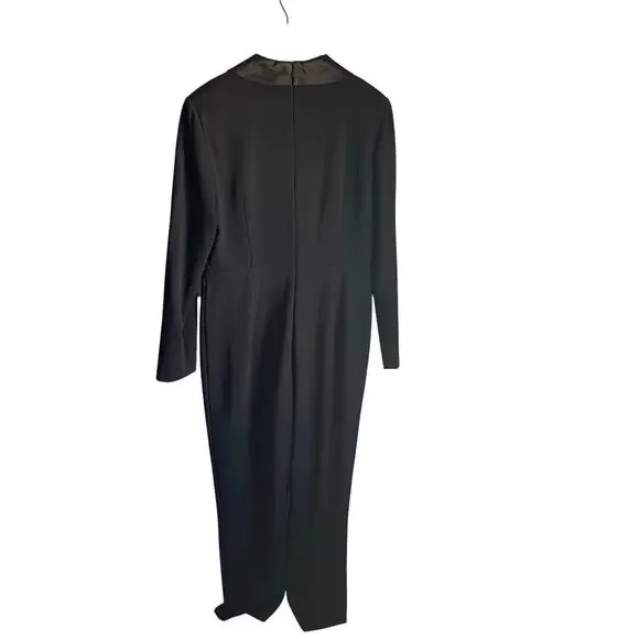 Adrianna Papell Jumpsuit Black Long Sleeve V-neck Cocktail Formal sz 12 Wedding - Picture 4 of 7